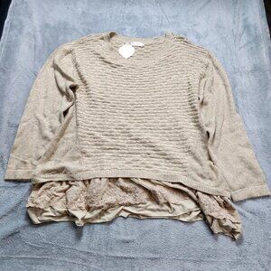 Simply Couture Sweater Women's 3XL Beige Textured Knit Lace Hem Layered Pullover